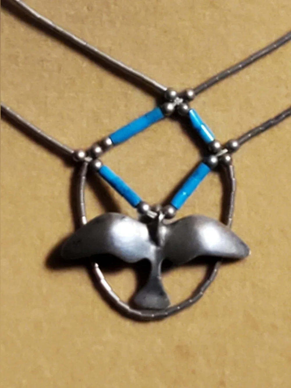 Native American Turquoise Sterling Silver Bird Fetish Necklace Vintage